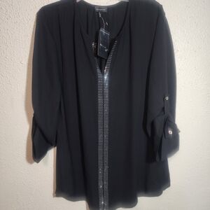 Buckle Black Blouse with Silver Details